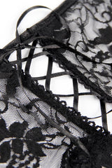 Black Open Crotch Floral Lace Panty