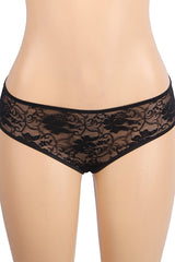 Black Ruffle Lace Crotchless Panties