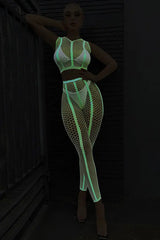 Neon Luminous Mesh Crop Top and Leggings