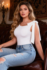 White One Shoulder Bow Bodysuit