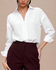 Collared V-Neck Rolled Sleeve Shirt Bodysuit