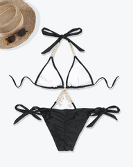Rhinestone Decor Chain Lace Up Bikini Set