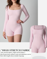 Lace Long-Sleeve Fitted Stretchy Square-Neck Bodysuit
