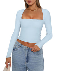 Long Sleeve Square Neck T-Shirt Top
