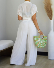 Casual Vacation Crop Top & Wide Leg Pants Set