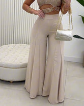 Solid Color High-Waisted Wide-Leg Pants