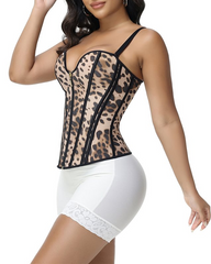 Removeable Strap Waist Trainer Leopard print Corest with Front Zipper