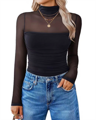 Women's High Neck Long Sleeved Mesh Triangle Body Shaper