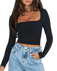 Long Sleeve Square Neck T-Shirt Top