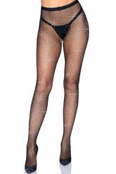 Black Lark Rhinestone Crotchless Tights