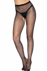 Black Lark Rhinestone Crotchless Tights