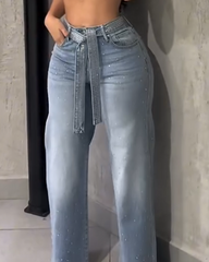 Diamond-Studded Straight-Leg Jeans