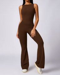 Casual Flared Backless Bodysuit With Hip Lift