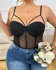 Sexy Sheer Mesh Crisscross Strap Corset Top