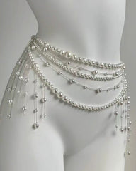 Stacked Tassel Pearl Beaded Waist Necklace
