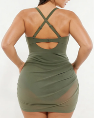Sculpting Curve Mesh Skirt One Piece Swimsuit