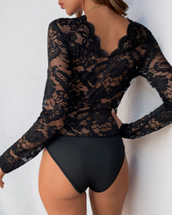 Elegant Long-Sleeved Lace Bodysuit