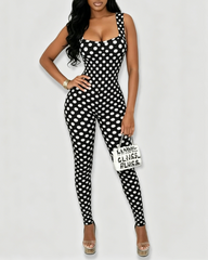 Slim Fit Polka Dot Open Back Sleeveless Bodycon Jumpsuit