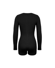 Tight-Fitting Hollowed-Out Round Neck Long-Sleeved Bodysuit
