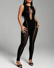 Tiger Print Cutout Bodycon High Waist Jumpsuit