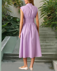 V-Neck Sleeveless Ruched High Slit Zipper Maxi Dress