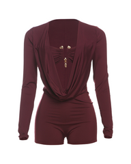 Deep V-Neck Low-Cut Solid Color Slim-Fitting Jumpsuit