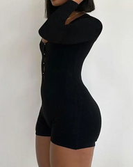 Tight-Fitting Hollowed-Out Round Neck Long-Sleeved Bodysuit