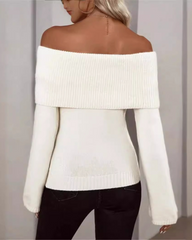 Off-The-Shoulder Slim-Fit Fashion Knitted Long-Sleeved Sweater