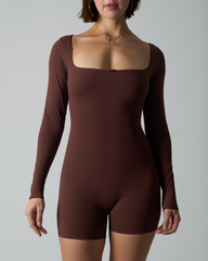 Lace Long-Sleeve Fitted Stretchy Square-Neck Bodysuit