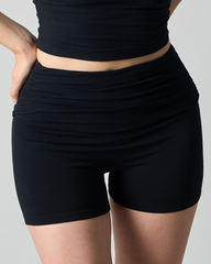 High Waist Ruched Fold-Over Yoga Biker Shorts