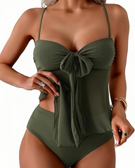 Tummy Control Mesh High Waist Tankini 2-Piece Swimsuit