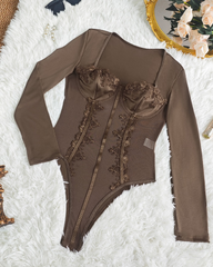 Lace Sheer Low-Cut Underwired Bodysuit