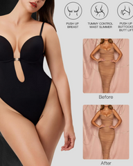 Deep V Backless Bodysuit With Bust Support Shaping And Invisible Shoulder Straps