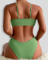 Drawstring Adjustable Top High Waist Bottom Bikini Set
