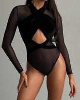 Cross-Cut Tight Long-Sleeved Jumpsuit