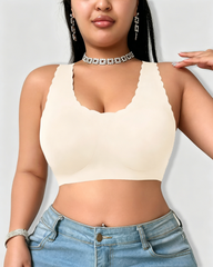 Seamless Scalloped Edge Heart Cutout Crisscross Back Wireless Bra