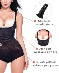 Flower Patterned Bodysuit With Exposed Chest Lifted Buttocks Tummy Control And Bust Support