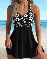 Printed V-Neck Tankini Top Shorts Two Piece Swimsuit