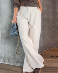 High-Waisted Draping Casual Floor-Length Straight Fit Pants