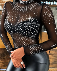 Women's Sequin-Embellished Mesh Top