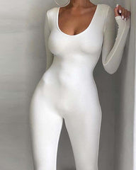 Low-Cut, Long-Sleeved Bodybuilding Jumpsuit
