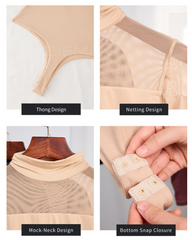 Seamless High-Neck Base Layer Mesh Splicing Long-Sleeved Slim-Fit High-Elastic Bodysuit