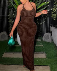 Women's Solid Criss Cross Backless Frill Dresses
