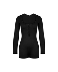 Tight-Fitting Hollowed-Out Round Neck Long-Sleeved Bodysuit