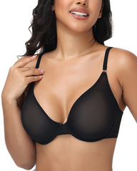 Unlined Low Cut Sheer Mesh Underwire Bra