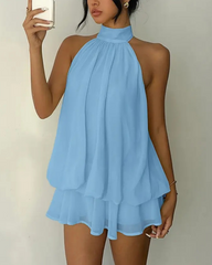 Elegant Chiffon Open-Back Tie Mini Dress