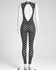 Slim Fit Polka Dot Open Back Sleeveless Bodycon Jumpsuit