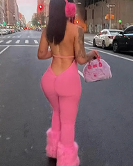 Deep V-Neck Neckband Backless Bodysuit High-Waisted Hip-Lifting Jumpsuit