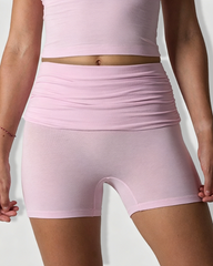 Fold-Over High Waist Tummy Control Stretch Yoga Shorts