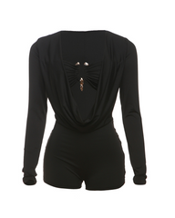 Deep V-Neck Low-Cut Solid Color Slim-Fitting Jumpsuit